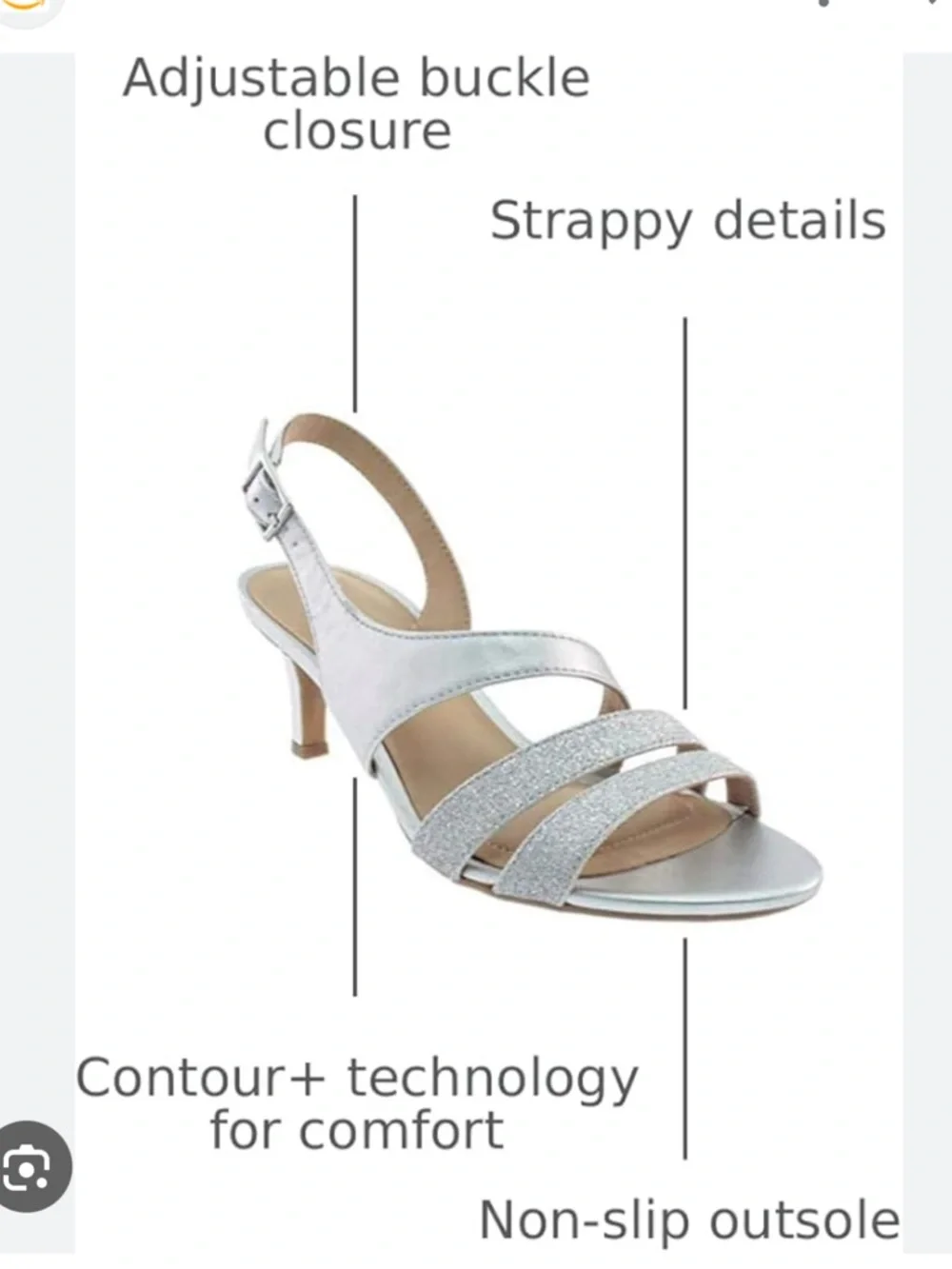 Naturalizer Silver Glitter Slingback Kitten‎ Heel Sandal
